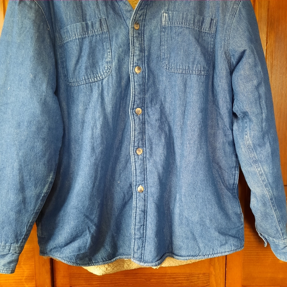 Wrangler tan sherpa lined denim chambray shacket jacket - Picture 3 of 11